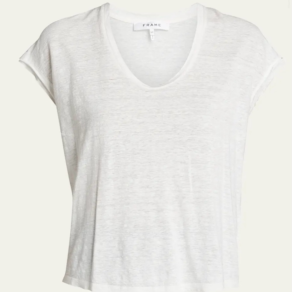 FRAME Easy Scoop-Neck Tee white linen XS